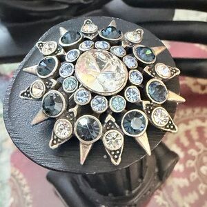 Vintage Starburst or Sunburst Crystal Brooch with crystal and Brass Accents